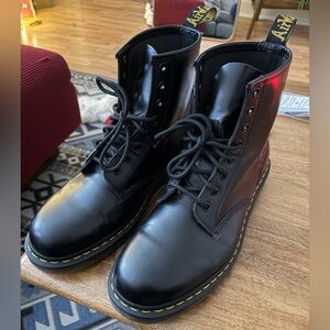 Dr. Martens Men’s Black Leather Boots with Yellow Stitching - Size 11 US
